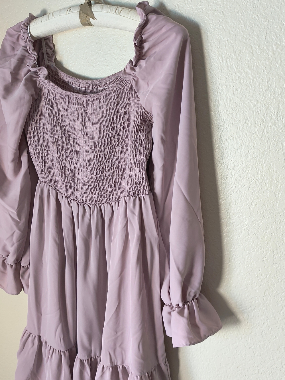 Smocked Long Sleeve Dress - Light Lavender
